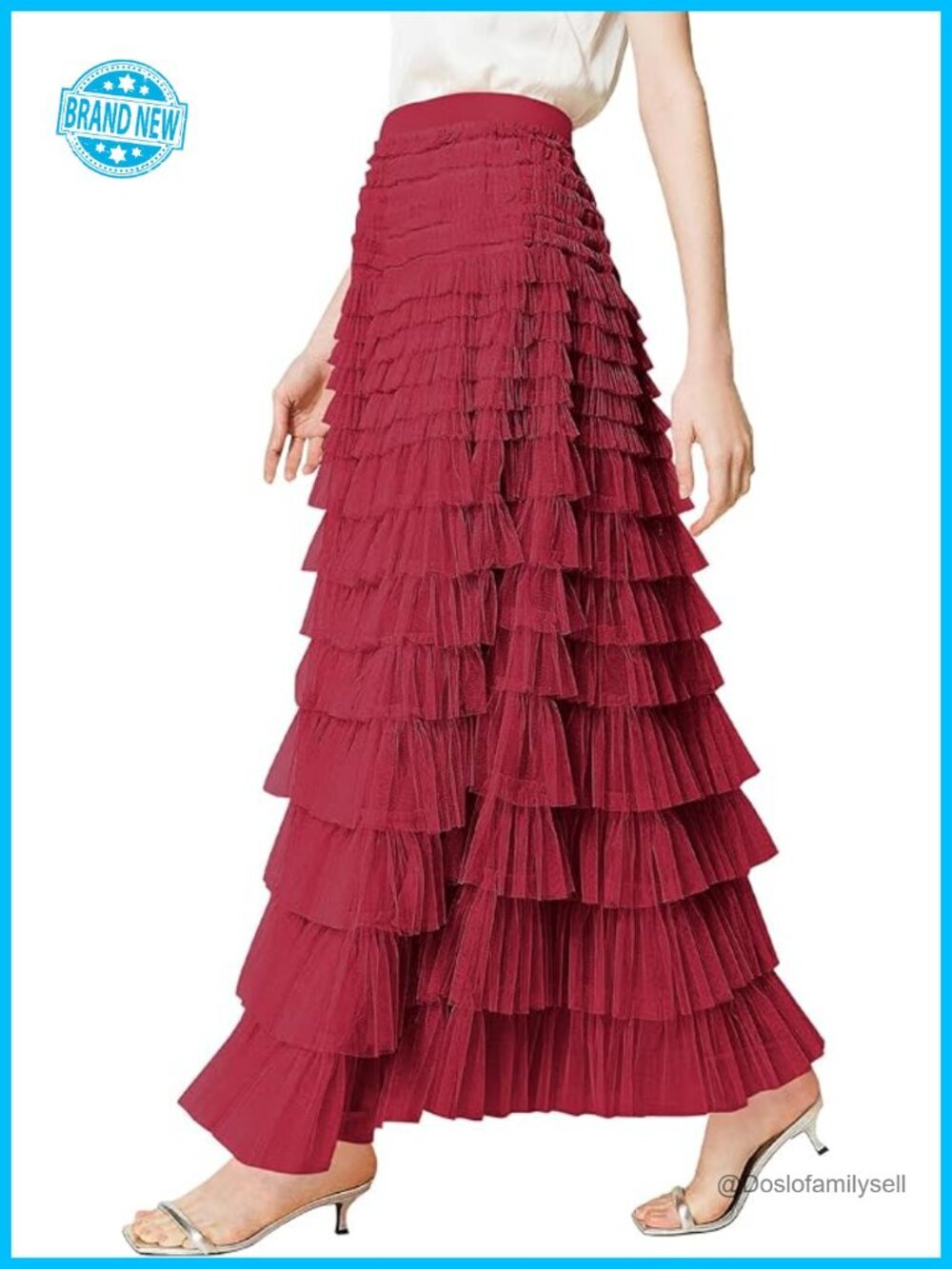 High Waist A-Line Flowy Tulle Maxi Skirt for Women